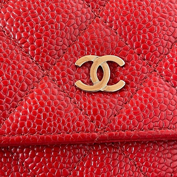 SOLD Authentic Chanel - Red Caviar with Silver Hardware Wallet on Chain - Picture 9 of 15